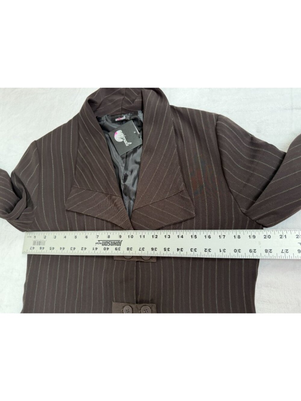 Animale Women's Size 10 Brown Pinstripe Long Coat Jacket Drawstring Hem NWT $238 - Picture 7 of 8